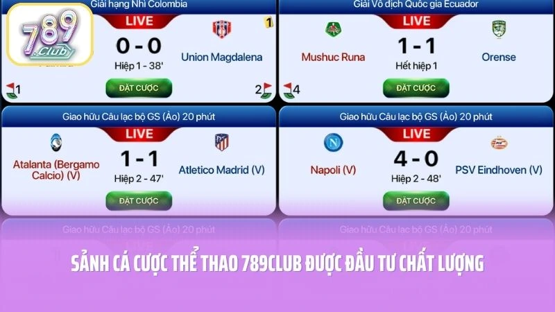 Sảnh cá cược thể thao 789CLUB được đầu tư chất lượng
